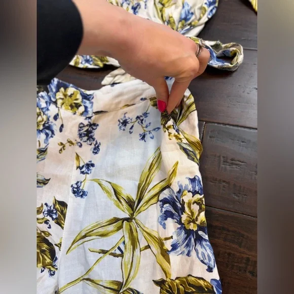 Joie 100% linen resortwear vacation Floral Blouse pant set wide leg cropped - Picture 8 of 10